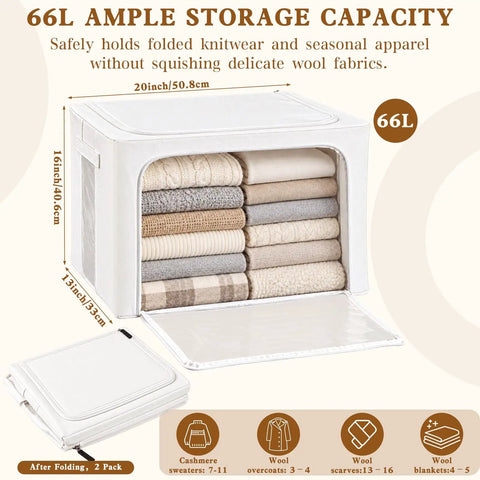 2 Pack Large Capacity Cotton Linen Storage Bags For Sweaters And Bulky Knits Breathable Garment Organizers with folded knitwear.