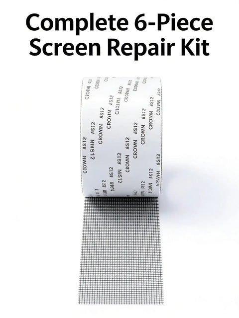 Self-Adhesive Mesh Tape For Window Screen Repair Patch, durable grey tape roll with visible mesh grid for windows and doors.