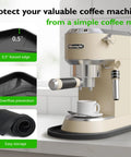 Silicone Coffee Mat 15.8 Inch By 11.8 Inch Bar Mat For Countertop Heat Resistant Non Slip Leak Proof Fit For Most Coffee Makers And Espresso Machines Black For Your Home Brew Setup under a coffee machine showing raised edges and non-slip surface.
