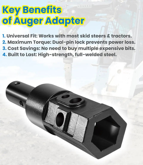 Beefy 2 Inch Hex To 2 Inch Round Auger Adapter For Skid Steers And Tractors, Quick Drop In Connect For Post Hole Diggers
