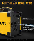 Side view of a 55Amp Dual Voltage Plasma Cutter With HF Non-Touch Pilot Arc, showing built-in air regulator and 1/4 inch NPT connector