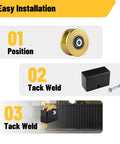 Easy installation steps for 2 Pack Built Tough 4 Inch V Groove Sliding Gate Rollers with welded brackets and sealed bearings.