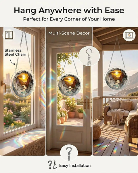 Acrylic Jigsaw Puzzle Suncatcher Kit 83 Piece DIY Sun Catcher for home décor, hanging in window with stainless steel chain.