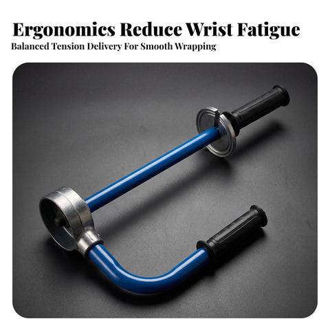 Heavy Duty Manual Wrapping Tool And Stretch Film Dispenser with comfortable black handles for easy packing and reduced wrist strain.
