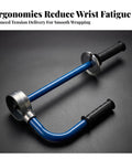 Heavy Duty Manual Stretch Wrap Dispenser Built Like A Tank For Busy Warehouses Ergonomic Black Grip Design for easy handling.