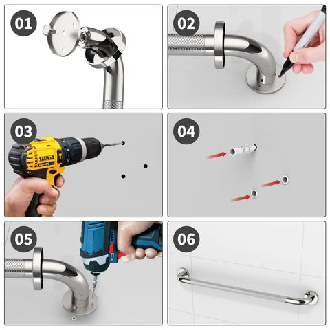 Installation process of 2 Pack 32 Inch Anti Slip Shower Grab Bar Handles Knurled Stainless Steel Safety Hand Rails Chrome Finish 1.25 Inch Diameter Heavy Duty Support for Seniors and Handicap Bath Accessibility