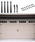 Old School Steel Door Hardware Kit With Carriage House Hinges And Handles displayed on garage door