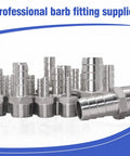NPT 1 Inch Male Thread to 1 Inch OD Barb Stainless Steel Pipe Fitting with multiple fittings displayed
