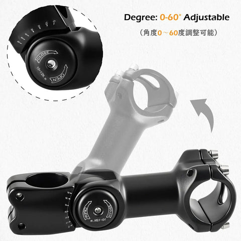 Adjustable Bike Stem For 31.8Mm Handlebar And 28.6Mm Steerer Extender Riser, 0 To 60 Degree Tilt, showing angle adjustment dial