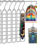 Heavy Duty Metal Hangers Six Pack Featuring Fifty Four Hooks For Massive Space Saving Closet Organization And College Dorm Essentials A Straight Up Dorm Room Game Changer Now, showing a multi-tier design with jackets and accessories.
