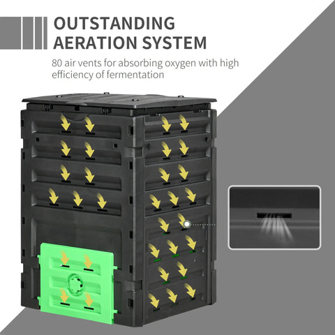 Garden Compost Bin 120 Gallon Backyard Composting System With 450L Capacity BPA Free 80 Vents And 2 Sliding Doors in black with vent detail