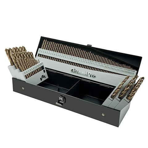 115 Piece Cobalt Drill Bit Set With Pro Grade High Speed Steel And 135 Degree Tip For Hardened Metal Plastic And Wood In A Metal Indexed Storage Case Includes Fractional Sizes One Sixteenth To One Half Inch, Letter A To Z, And Wire Sizes One To Sixty