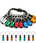 Lightweight 1/4 Inch Hex Shank Aluminum Bit Holder with Quick Change Extension Bar and Keychain Carabiner, multi-color set