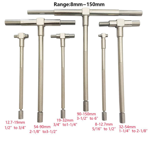 JENSWILL 6-piece stainless steel telescoping bore gauge set with T-handle tops, front view