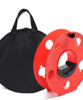 Red heavy duty extension cord reel with bag, lightweight portable organizer for outdoor projects, impact resistant plastic. 100 feet.