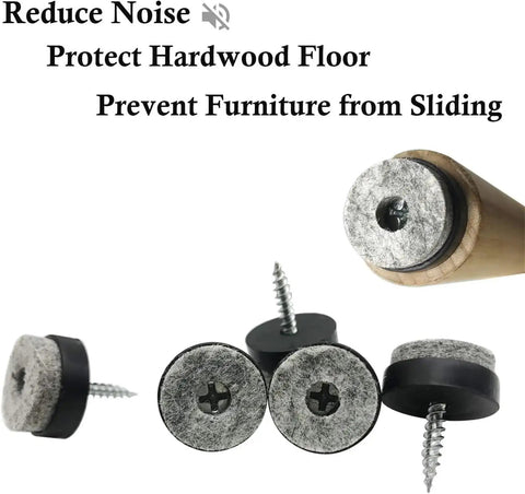 Heavy Duty Furniture Sliders For Carpet And Hardwood With Thick Felt Pads Screw In Chair Glides on wooden leg, ideal for noise reduction.