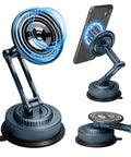 Rock Solid All Metal Alloy Long Arm Magnetic Car Phone Mount With Premium Navy Blue Finish And Heavy Duty Suction Base for secure phone holding.