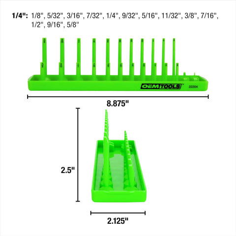 1/4 Inch Drive SAE Socket Organizer With Dual Rails And Labeled Posts For 1/8 To 5/8 Inch Sockets, Deep And Shallow Sockets