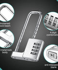 2 Pack 4 Digit Combination Cabinet Lock U Shaped Padlock with adjustable width and 0.6 inch shackle in silver metal