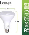 Image of 8 Pack BR30 LED Flood Light Bulbs 90 Plus CRI 850 Lumens 9.5W 2700K Warm White, E26 Base, Dimmable Instant On.