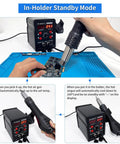 Hands using Do It All 2 In 1 Soldering And Hot Air Rework Station Kit With Lead Free Solder Wire, showing digital display in standby mode.