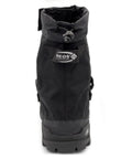 Badass Glacier Trekking Boots with Sweet Anti Slip Traction Spikes for Nasty Ice and Snow Waterproof Windproof 500 Denier Nylon Upper 32 Replaceable Cleats Keep Your Feet Safe from Slips on Gnarly Winter Surfaces Black Size 11 Includes Wrench, back view showing design and material.