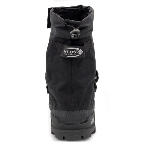 Badass Glacier Trekking Boots with Sweet Anti Slip Traction Spikes for Nasty Ice and Snow Waterproof Windproof 500 Denier Nylon Upper 32 Replaceable Cleats Keep Your Feet Safe from Slips on Gnarly Winter Surfaces Black Size 11 Includes Wrench, back view showing design and material.