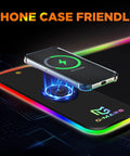 RGB Gaming Mouse Pad With 15W Wireless Charging Hella Large Non Slip Desk Pad with phone charging, LED lights visible