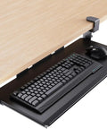 Under Desk Keyboard Tray With C Clamp Mount, 26.5 Inch Wide Sliding Keyboard And Mouse Tray For Home Office, Black with keyboard