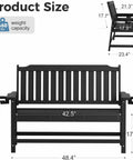 Tough As Nails Two Seater Outdoor Bench With Cup Holder Crafted From Premium Fade Resistant Hdpe For Patios Yards And Decks Handles Up To 660 Pounds Easy Clean All Weather Hangout Spot In Black size dimensions showing weight capacity and measurements.