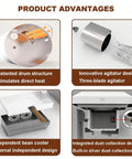 Detailed view of No Sweat Smart Coffee Bean Roaster With 200 Gram Capacity showing patented drum and agitator design.