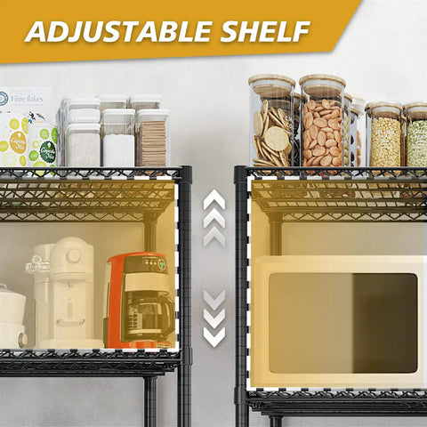 4 Tier Storage Racks Shelving System With Adjustable Wire Shelves, Heavy Steel Construction Built For Garage, Kitchen, Bathroom Or Office, Maximizes Space, Black Finish, Durable Steel Frame, Easy Assembly, Dimensions 20 W X 12 D X 32 H, adjustable shelf view