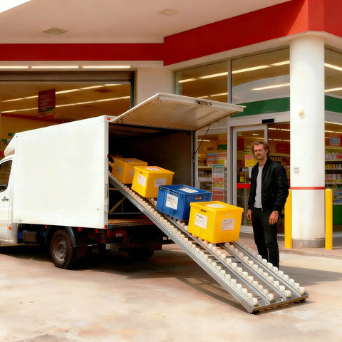 Collapsible Conveyor Roller System For Warehouse Unloading Foldable Unpowered Gravity Belt Table in use for loading boxes