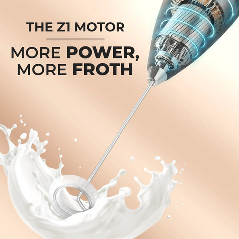 Ultra Fast Handheld Milk Frother Wand With Duracell Batteries For Rich Coffee Foam In Seconds, Electric Whisk close-up view