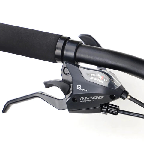 3x7 Speed Bike Thumb Shifter Set For Mountain Cruiser And Folding Bikes showing left handlebar and gear shifter