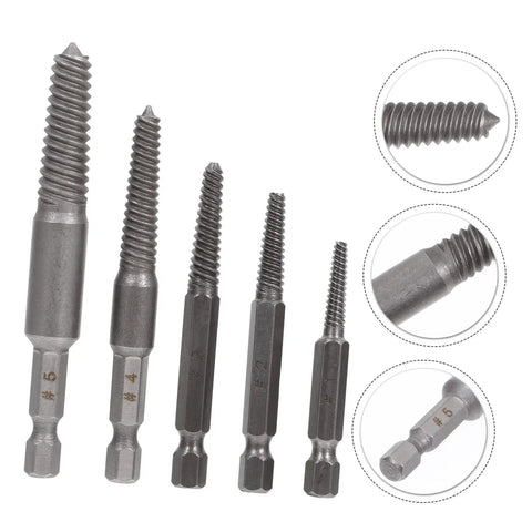 Bolt Extractor Set 5 Pieces Tap Extractors For Steel Damaged Screws And Stripped Fasteners Remover Tool Kit displayed on white background