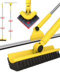Multi Purpose V Shaped Grout Brush And Floor Squeegee Set With 16.9 Inch Long Handles, showcasing rotatable brush and silicone blade