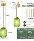 Farmhouse Island Lights for Kitchen, Kitchen Pendant Lighting over Island with green hand-blown glass and adjustable height.