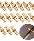 Gold Zinc Alloy Table Bolt Sleeve Connectors Kit, 15 pcs dowel pins with sockets, shown with installation view for furniture use