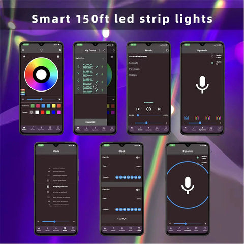150 Foot RGB LED Strip Lights With Music Sync App Control And Remote Color Changing LED Tape For Bedroom Indoor Lighting Dope Vibe With 44 Key Remote And Phone Control