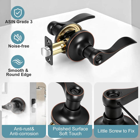 Heavy Duty Privacy Door Knobs 6 Pack in Oil Rubbed Bronze Wave Style Zinc Alloy Reversible Interior Door Levers