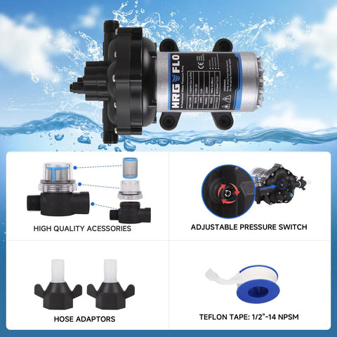Upgraded 110V AC Fresh Water Pump 7GPM 70PSI Five Chamber Self Priming Diaphragm Pump with accessories and switch