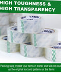 Heavy Duty Clear Packing Tape Bundle For Shipping And Moving, 24 Rolls, Bulk Packaging, visible in stacked layers with labels