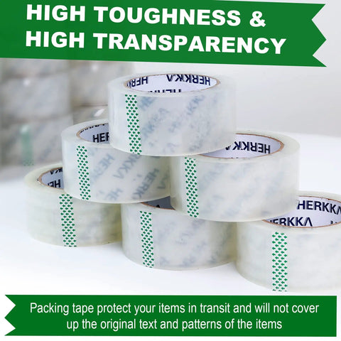 Clear Packing Tape Heavy Duty 36 Rolls Pack 2 Inch Wide 65 Yards Each 2340 Yards Total For Shipping Moving Sealing Thick Strong Packaging Tape stacked.