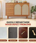 Wood Furniture Repair Kit With 10 Color Touch Up Fillers For Scratches Cracks Paint Chips And Nail Holes On Furniture Floors Doors Cabinets And Tables Easy DIY Fix For Home; visual showing wood furniture and repair examples.