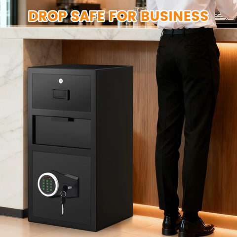 5.6 Cu Ft Large Drop Safe Box For Biz With Quick Drop Slot Anti Theft Money Safe Digital Keypad Spare Key in office setting