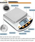 Pro Grade Digital Lab Scale 5000g Capacity And 0.01g Readability Analytical Balance with features labeled
