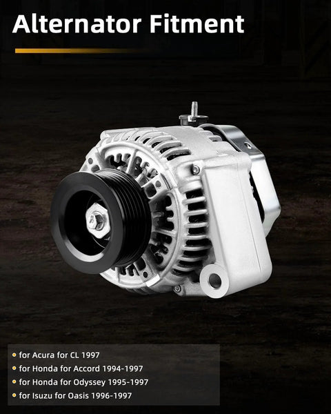 Side view of 90 Amp 12 Volt Alternator With 6 Groove Pulley For Acura CL 1997 For Honda Accord 1994 1995 1996 1997