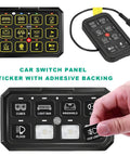 Hand applying fog light sticker from 120 Piece Car Switch Panel Sticker Kit With Durable PVC Decals For Auto Console Buttons And Rocker Toggle Switch Labels Ideal Dashboard Stickers For Your Ride Car Truck Boat RV Wear Resistant Heat Safe Fade Free Easy Install