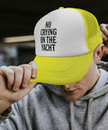 Lightweight Yellow Baseball Cap For Men Everyday Style Breathable Comfort All Day Wear Ideal For Outdoor Adventures Travel Sports And Casual Streetwear with 'No Crying on the Yacht' text